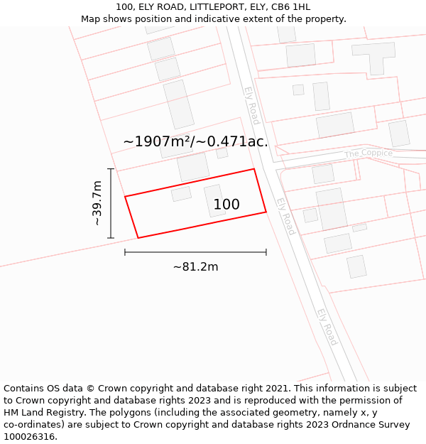 100, ELY ROAD, LITTLEPORT, ELY, CB6 1HL: Plot and title map