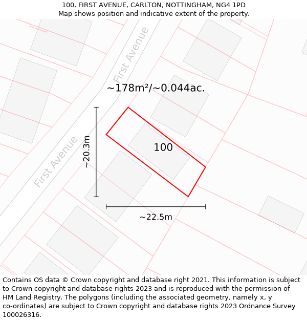 100, FIRST AVENUE, CARLTON, NOTTINGHAM, NG4 1PD: Plot and title map