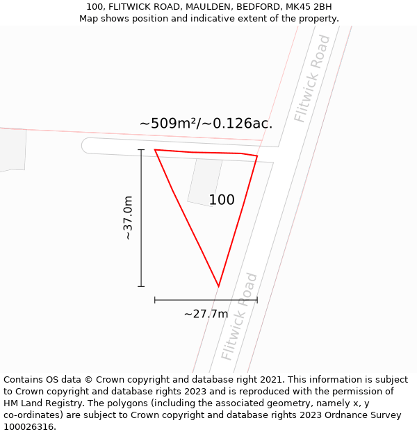 100, FLITWICK ROAD, MAULDEN, BEDFORD, MK45 2BH: Plot and title map