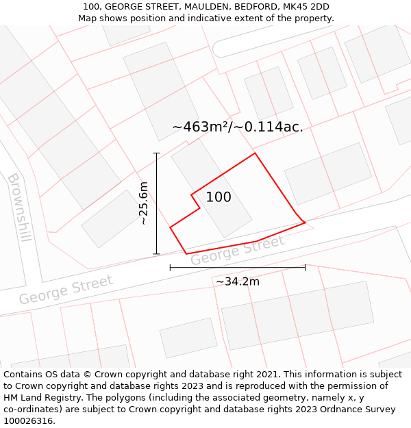 100, GEORGE STREET, MAULDEN, BEDFORD, MK45 2DD: Plot and title map