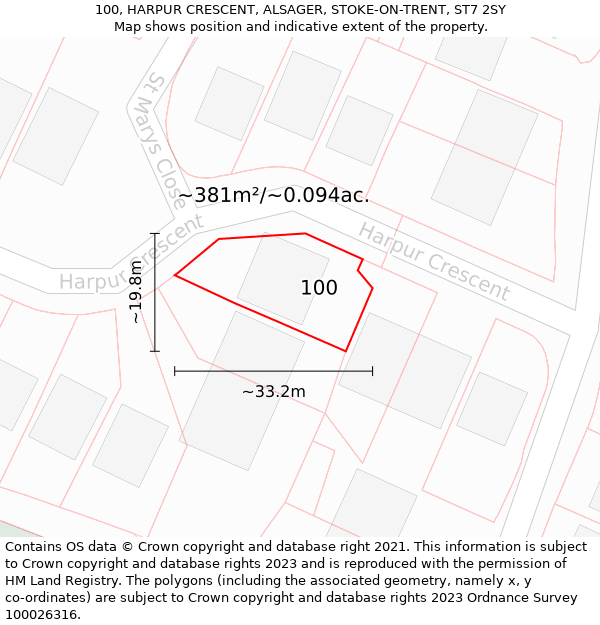 100, HARPUR CRESCENT, ALSAGER, STOKE-ON-TRENT, ST7 2SY: Plot and title map