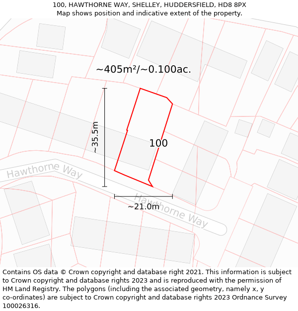 100, HAWTHORNE WAY, SHELLEY, HUDDERSFIELD, HD8 8PX: Plot and title map