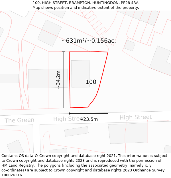 100, HIGH STREET, BRAMPTON, HUNTINGDON, PE28 4RA: Plot and title map