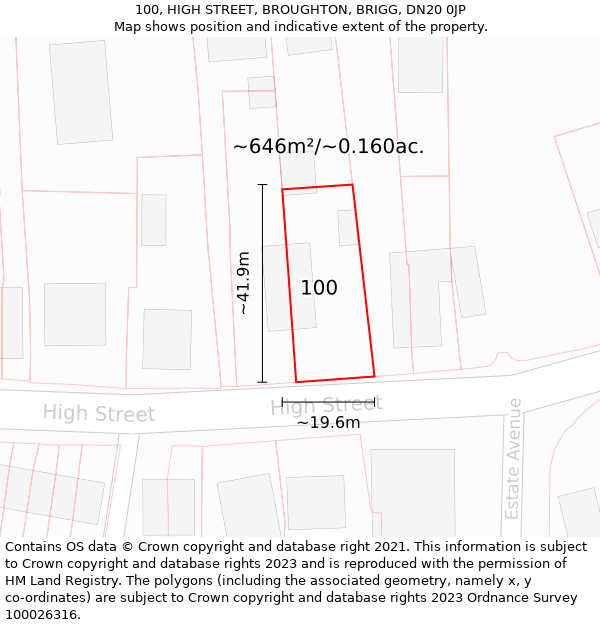 100, HIGH STREET, BROUGHTON, BRIGG, DN20 0JP: Plot and title map