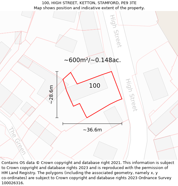 100, HIGH STREET, KETTON, STAMFORD, PE9 3TE: Plot and title map