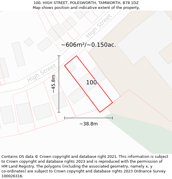 100, HIGH STREET, POLESWORTH, TAMWORTH, B78 1DZ: Plot and title map