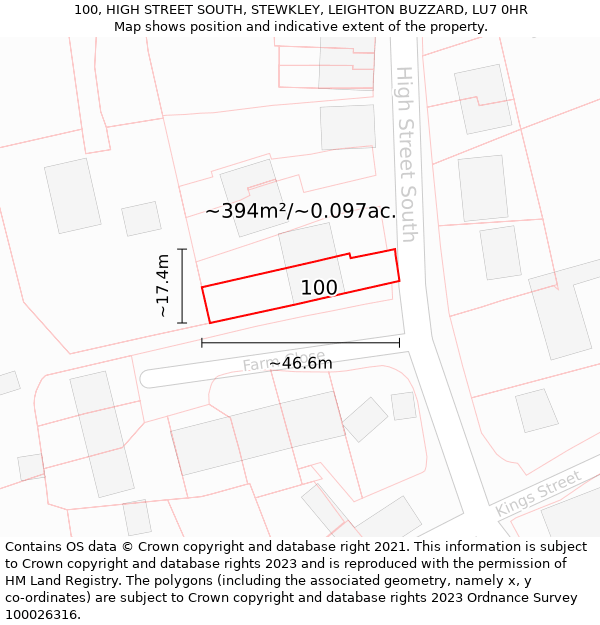 100, HIGH STREET SOUTH, STEWKLEY, LEIGHTON BUZZARD, LU7 0HR: Plot and title map