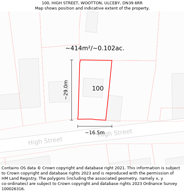 100, HIGH STREET, WOOTTON, ULCEBY, DN39 6RR: Plot and title map