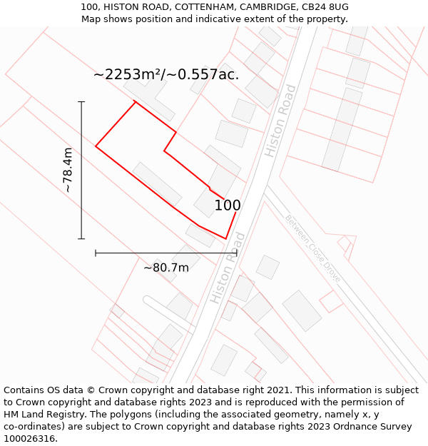 100, HISTON ROAD, COTTENHAM, CAMBRIDGE, CB24 8UG: Plot and title map