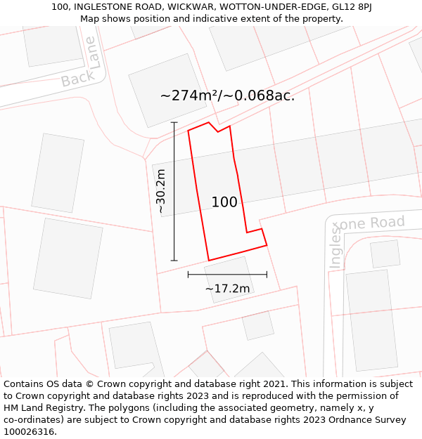 100, INGLESTONE ROAD, WICKWAR, WOTTON-UNDER-EDGE, GL12 8PJ: Plot and title map