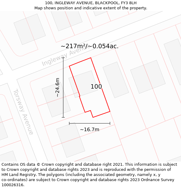 100, INGLEWAY AVENUE, BLACKPOOL, FY3 8LH: Plot and title map