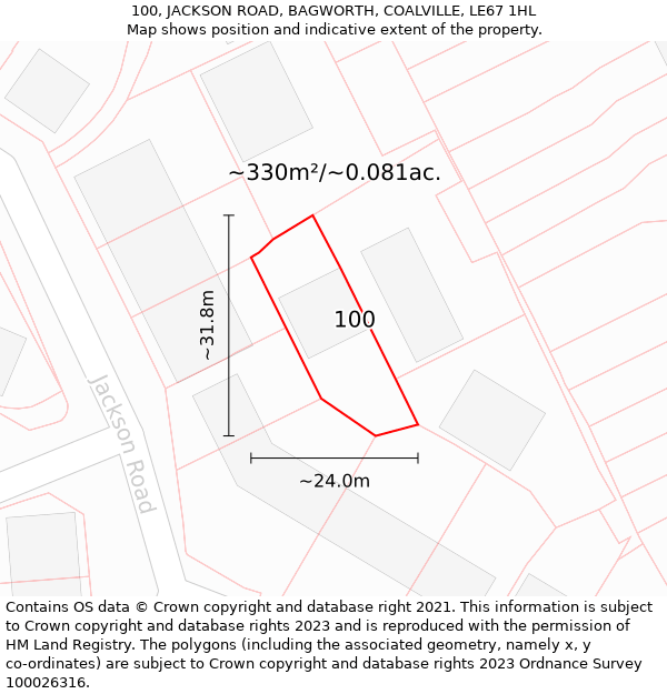 100, JACKSON ROAD, BAGWORTH, COALVILLE, LE67 1HL: Plot and title map