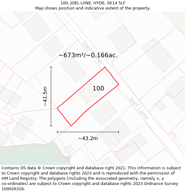 100, JOEL LANE, HYDE, SK14 5LF: Plot and title map