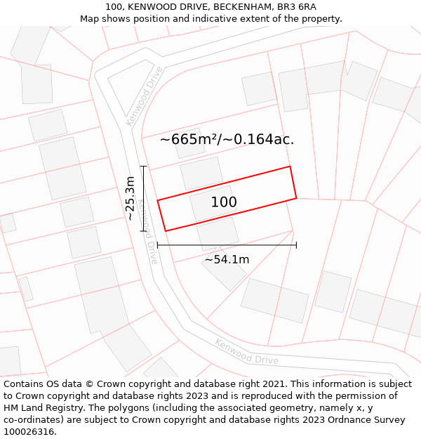 100, KENWOOD DRIVE, BECKENHAM, BR3 6RA: Plot and title map