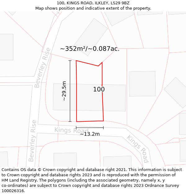 100, KINGS ROAD, ILKLEY, LS29 9BZ: Plot and title map
