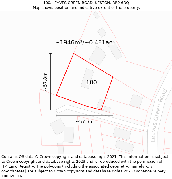 100, LEAVES GREEN ROAD, KESTON, BR2 6DQ: Plot and title map