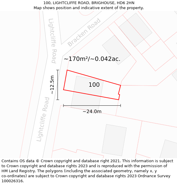 100, LIGHTCLIFFE ROAD, BRIGHOUSE, HD6 2HN: Plot and title map