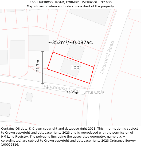 100, LIVERPOOL ROAD, FORMBY, LIVERPOOL, L37 6BS: Plot and title map