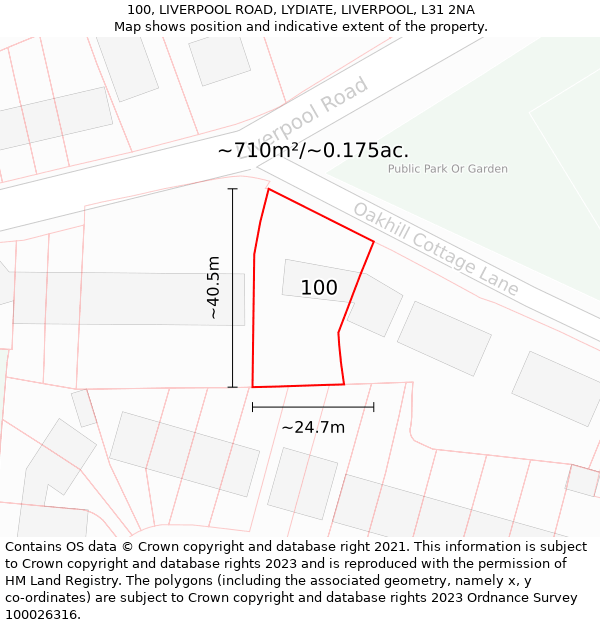 100, LIVERPOOL ROAD, LYDIATE, LIVERPOOL, L31 2NA: Plot and title map