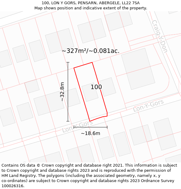 100, LON Y GORS, PENSARN, ABERGELE, LL22 7SA: Plot and title map