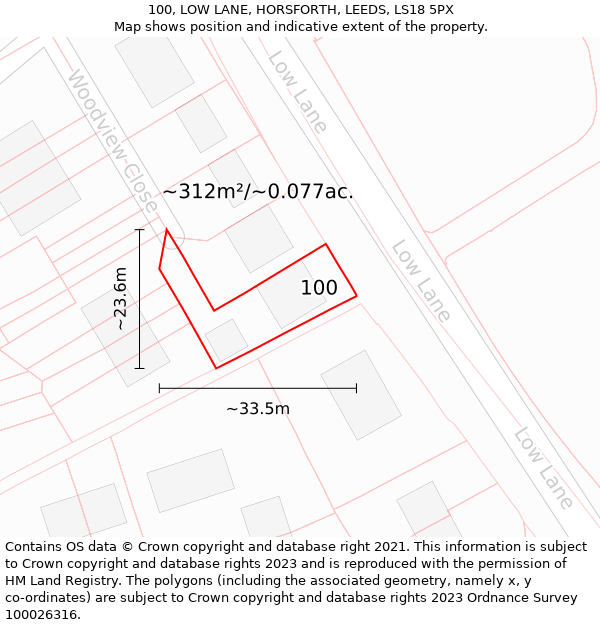 100, LOW LANE, HORSFORTH, LEEDS, LS18 5PX: Plot and title map