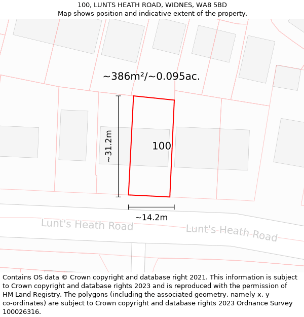 100, LUNTS HEATH ROAD, WIDNES, WA8 5BD: Plot and title map