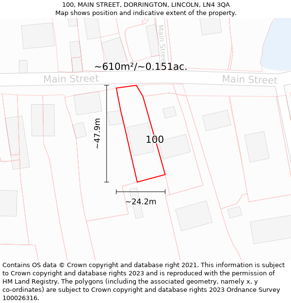 100, MAIN STREET, DORRINGTON, LINCOLN, LN4 3QA: Plot and title map