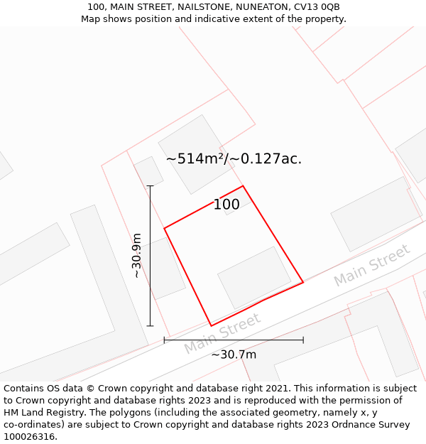 100, MAIN STREET, NAILSTONE, NUNEATON, CV13 0QB: Plot and title map