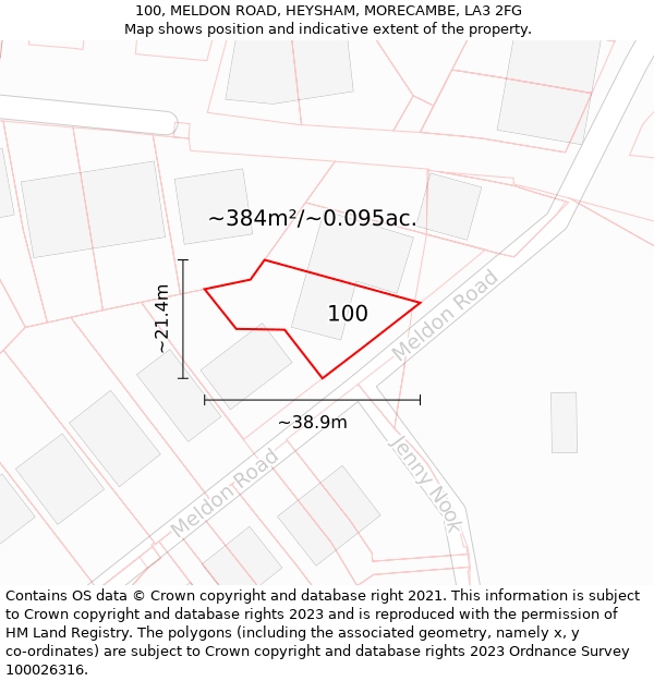 100, MELDON ROAD, HEYSHAM, MORECAMBE, LA3 2FG: Plot and title map