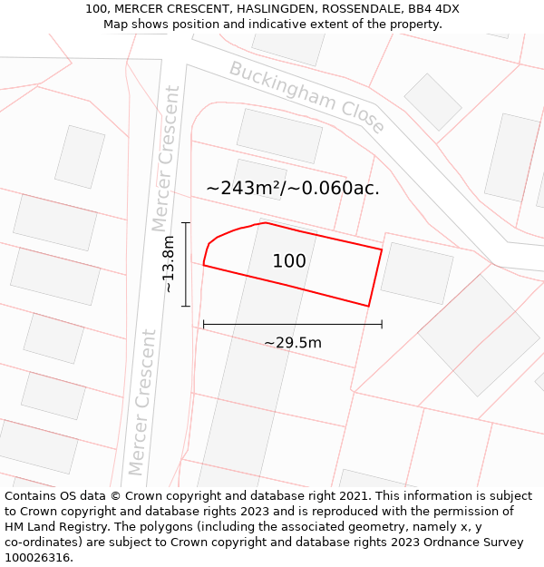 100, MERCER CRESCENT, HASLINGDEN, ROSSENDALE, BB4 4DX: Plot and title map