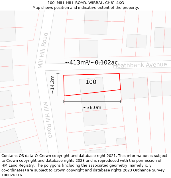 100, MILL HILL ROAD, WIRRAL, CH61 4XG: Plot and title map