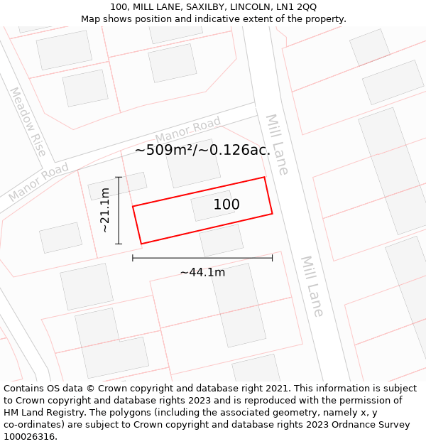 100, MILL LANE, SAXILBY, LINCOLN, LN1 2QQ: Plot and title map