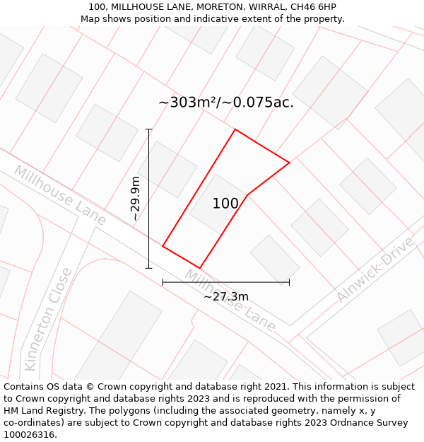 100, MILLHOUSE LANE, MORETON, WIRRAL, CH46 6HP: Plot and title map