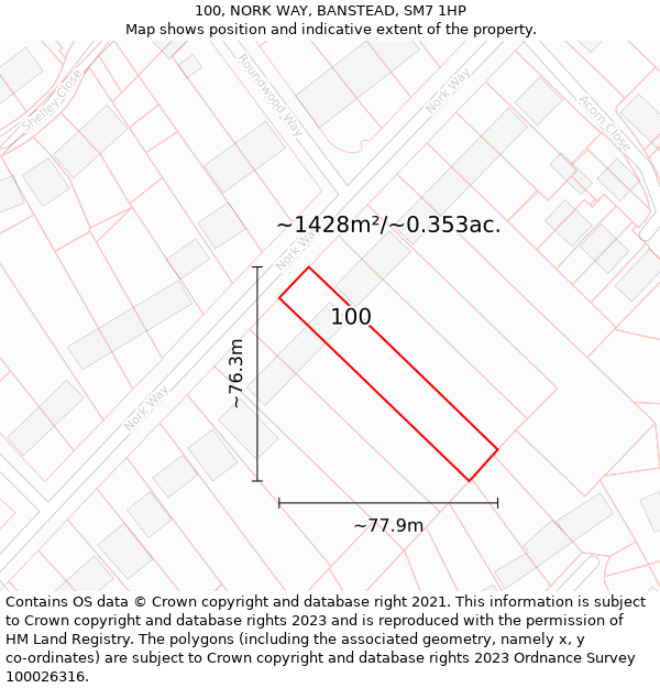 100, NORK WAY, BANSTEAD, SM7 1HP: Plot and title map