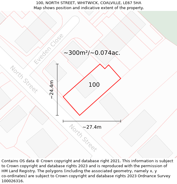 100, NORTH STREET, WHITWICK, COALVILLE, LE67 5HA: Plot and title map