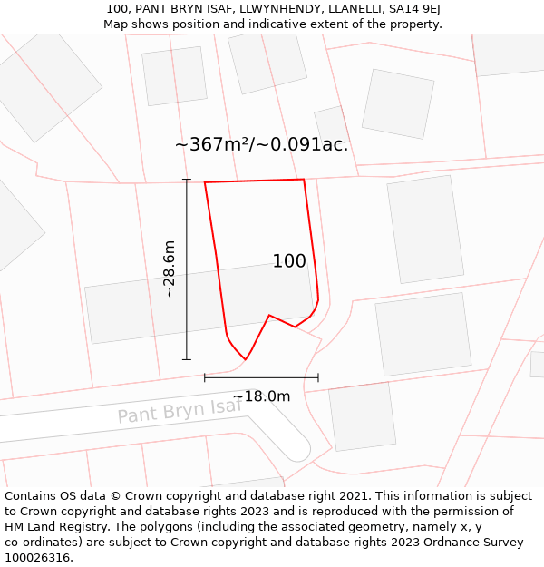 100, PANT BRYN ISAF, LLWYNHENDY, LLANELLI, SA14 9EJ: Plot and title map