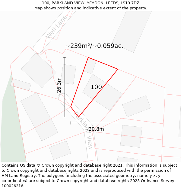 100, PARKLAND VIEW, YEADON, LEEDS, LS19 7DZ: Plot and title map