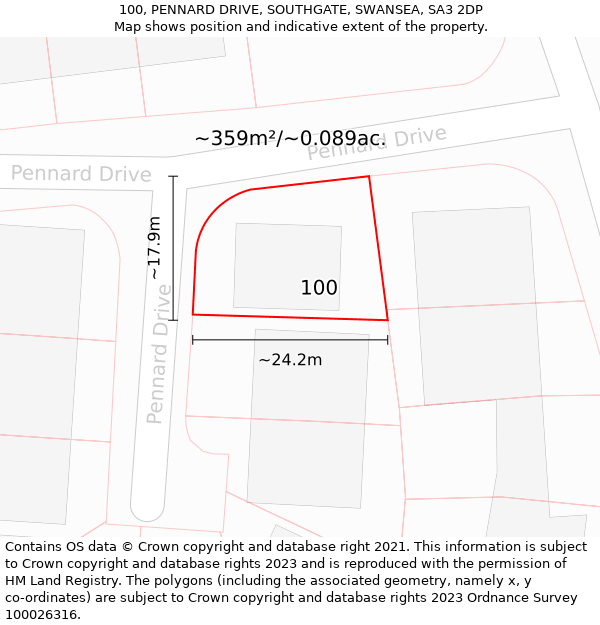 100, PENNARD DRIVE, SOUTHGATE, SWANSEA, SA3 2DP: Plot and title map