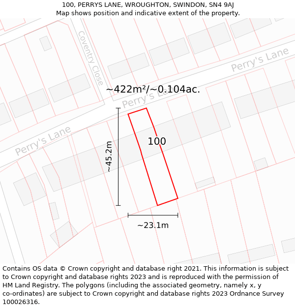 100, PERRYS LANE, WROUGHTON, SWINDON, SN4 9AJ: Plot and title map