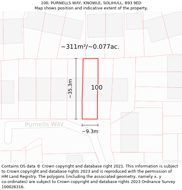 100, PURNELLS WAY, KNOWLE, SOLIHULL, B93 9ED: Plot and title map