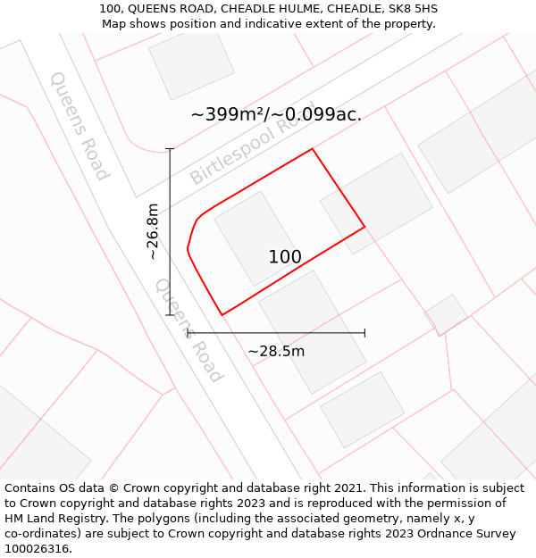 100, QUEENS ROAD, CHEADLE HULME, CHEADLE, SK8 5HS: Plot and title map