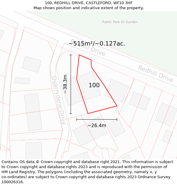 100, REDHILL DRIVE, CASTLEFORD, WF10 3HF: Plot and title map