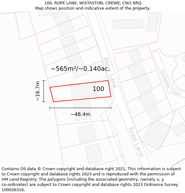 100, ROPE LANE, WISTASTON, CREWE, CW2 6RQ: Plot and title map