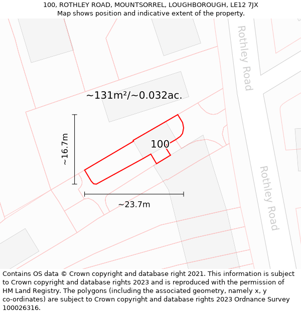 100, ROTHLEY ROAD, MOUNTSORREL, LOUGHBOROUGH, LE12 7JX: Plot and title map