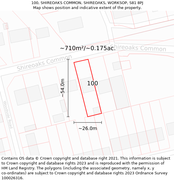 100, SHIREOAKS COMMON, SHIREOAKS, WORKSOP, S81 8PJ: Plot and title map