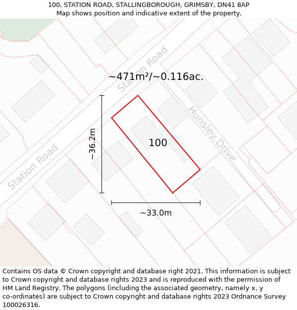 100, STATION ROAD, STALLINGBOROUGH, GRIMSBY, DN41 8AP: Plot and title map