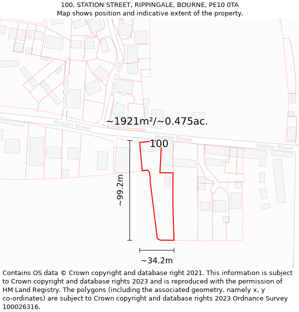 100, STATION STREET, RIPPINGALE, BOURNE, PE10 0TA: Plot and title map