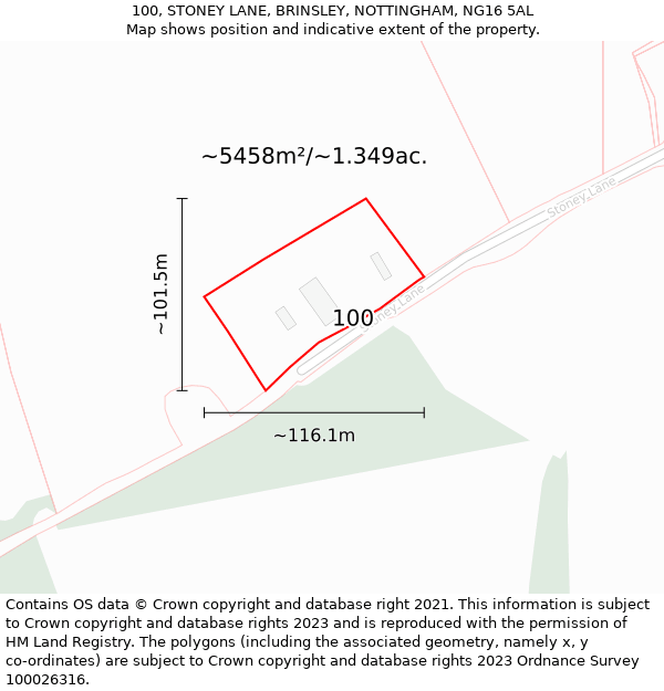 100, STONEY LANE, BRINSLEY, NOTTINGHAM, NG16 5AL: Plot and title map