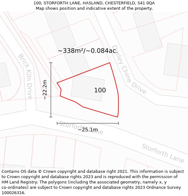100, STORFORTH LANE, HASLAND, CHESTERFIELD, S41 0QA: Plot and title map