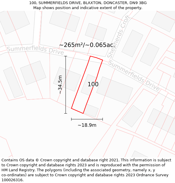 100, SUMMERFIELDS DRIVE, BLAXTON, DONCASTER, DN9 3BG: Plot and title map